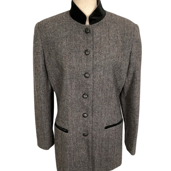International Scene Jacket Women 10 Black Multicolor Herringbone Velvet Trim - Picture 1 of 12